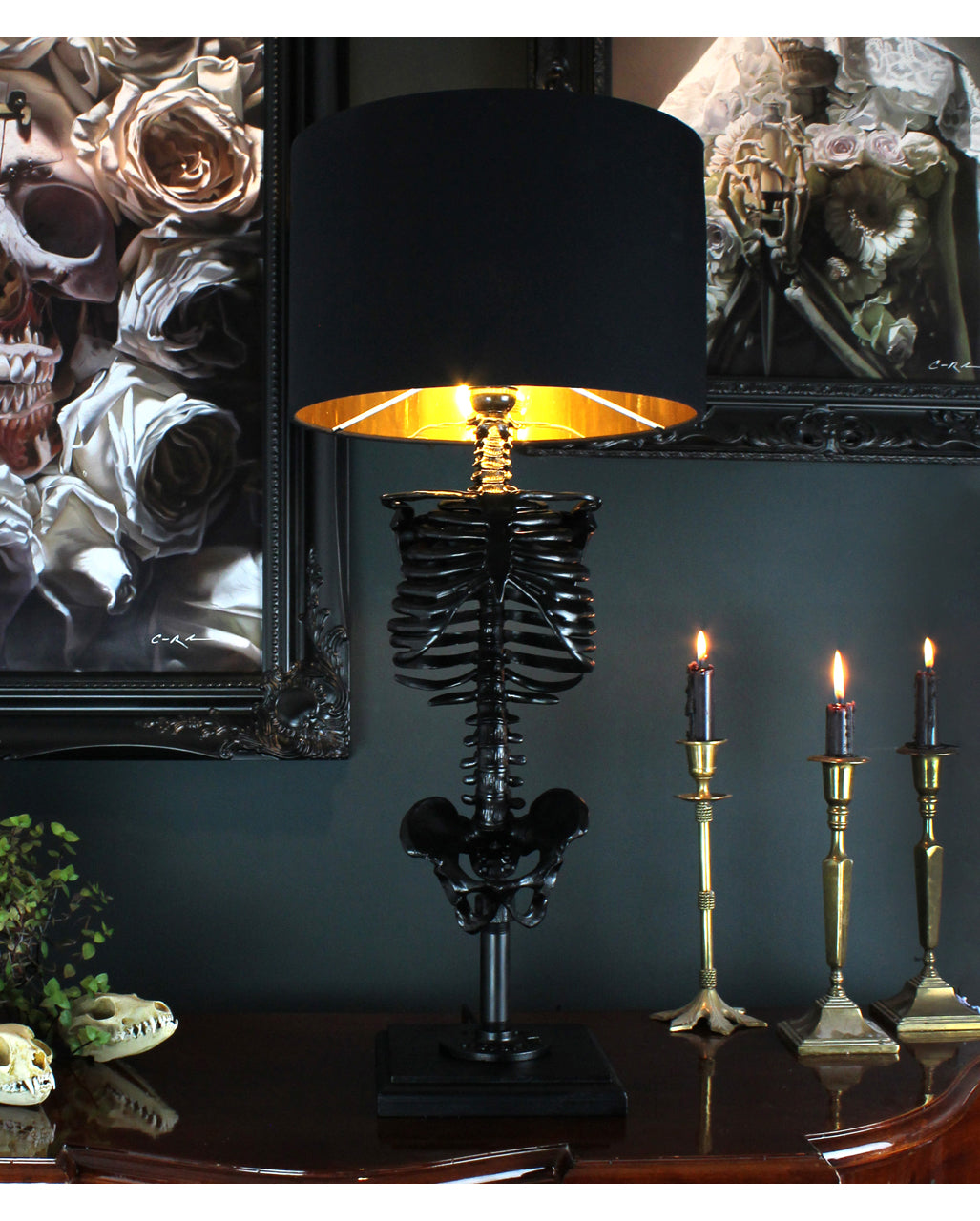 Schwarze Skelett-Torso Tischlampe mit Lampenschirm