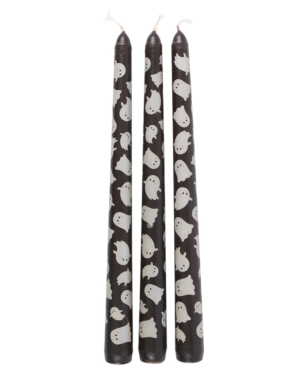 Schwarze Spitzkerzen mit Gespenster Motiv 3er-Set
