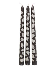 Schwarze Spitzkerzen mit Gespenster Motiv 3er-Set