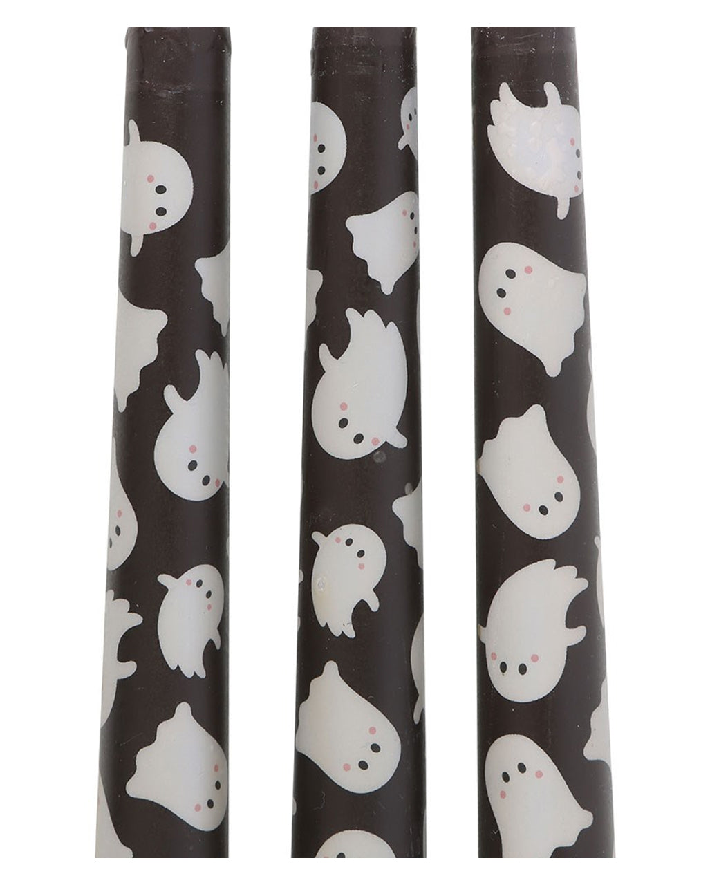 Schwarze Spitzkerzen mit Gespenster Motiv 3er-Set