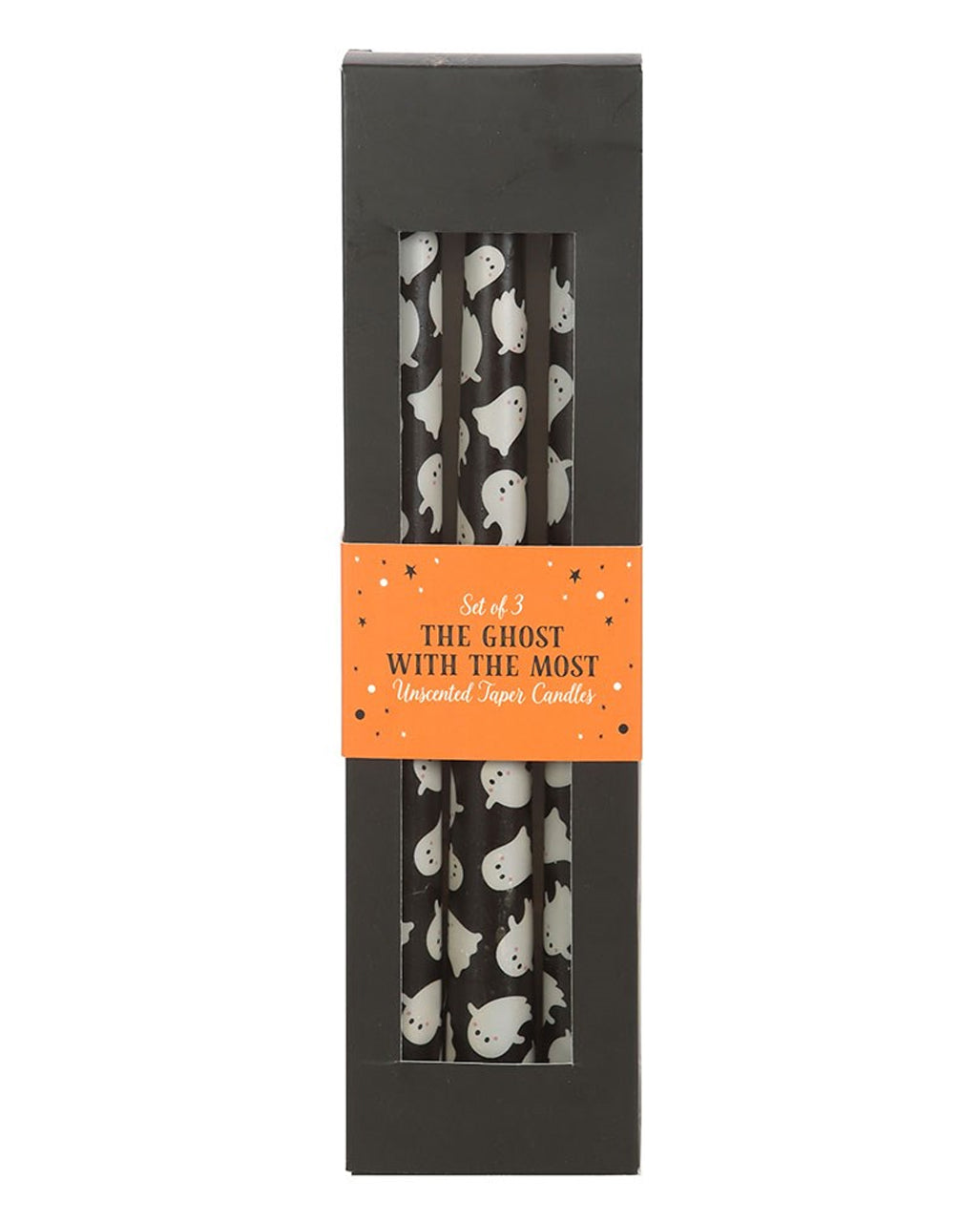 Schwarze Spitzkerzen mit Gespenster Motiv 3er-Set