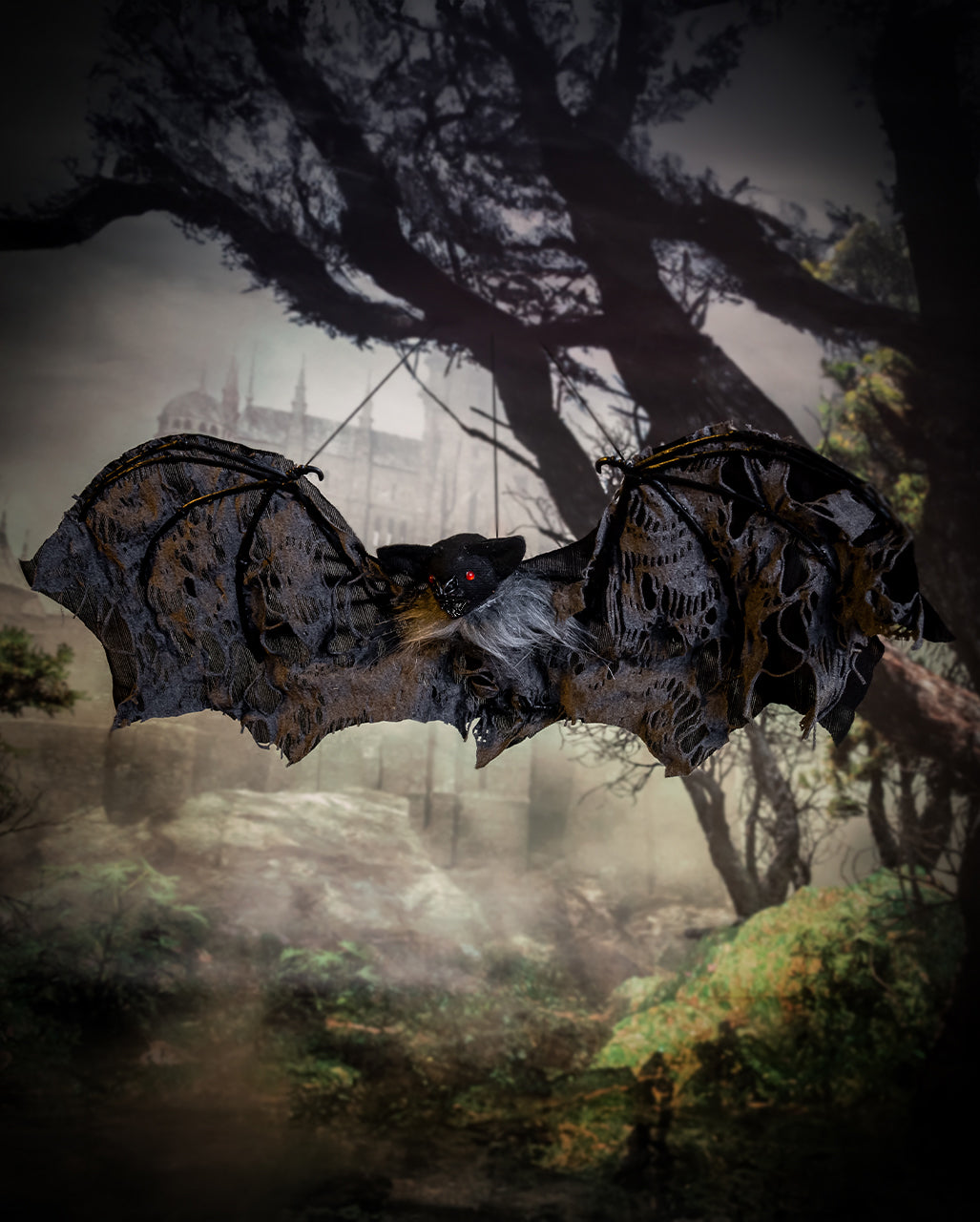 Schwarze Vampir Fledermaus mit Fetzenflügel 60cm