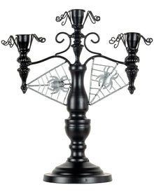 Schwarzer 2-armiger Halloween Metall-Kerzenständer mit Spinnen 32cm
