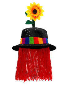 Schwarzer Clownhut mit Haaren & Sonnenblume