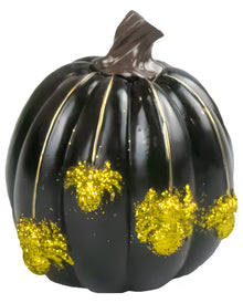 Deko Kürbis mit Glitter Spinnen schwarz 9,5cm