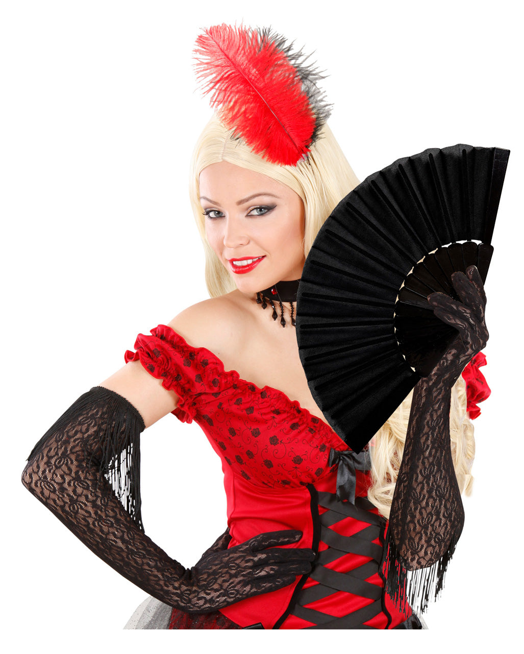 Schwarzer Burlesque Fächer aus Stoff