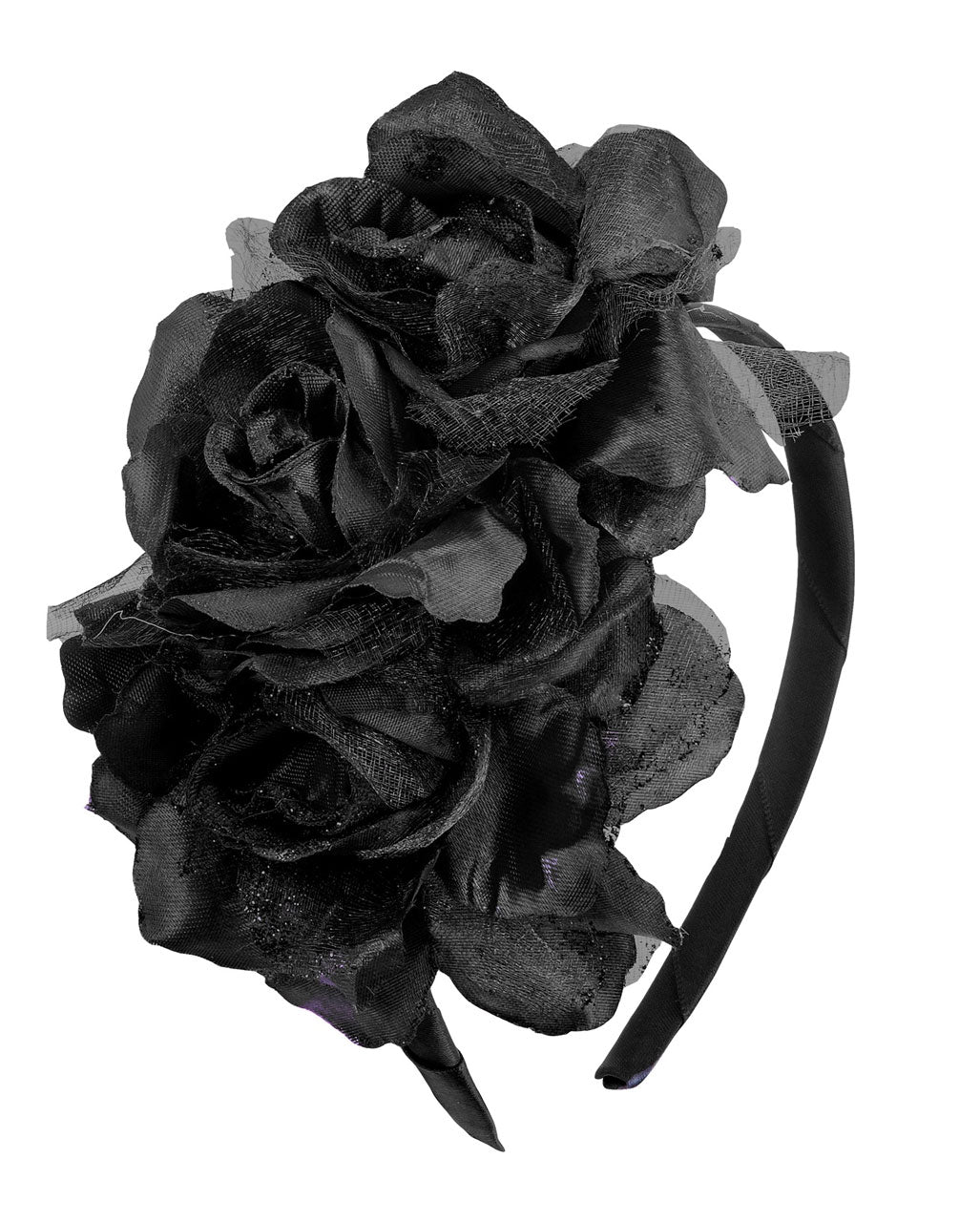 Black Glitter Roses Headband