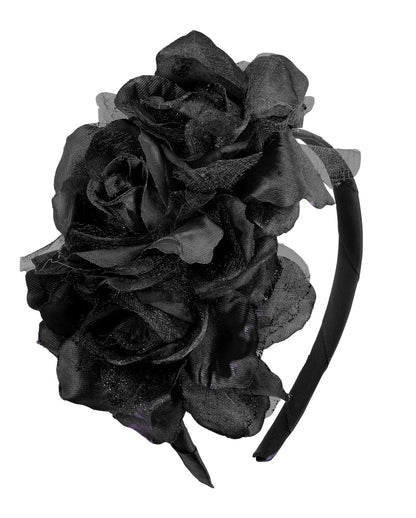 Black Glitter Roses Headband