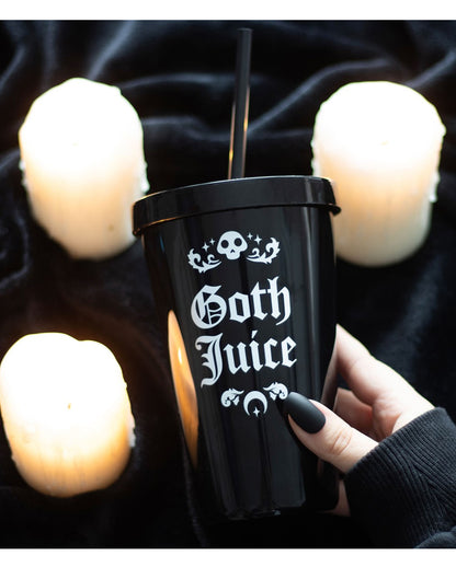 Black "Goth Juice" Drinks Cup With Straw