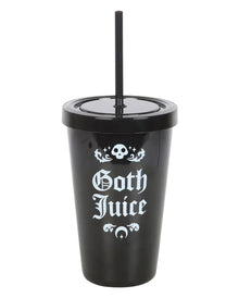 Schwarzer "Goth Juice" Getränkebecher mit Trinkhalm