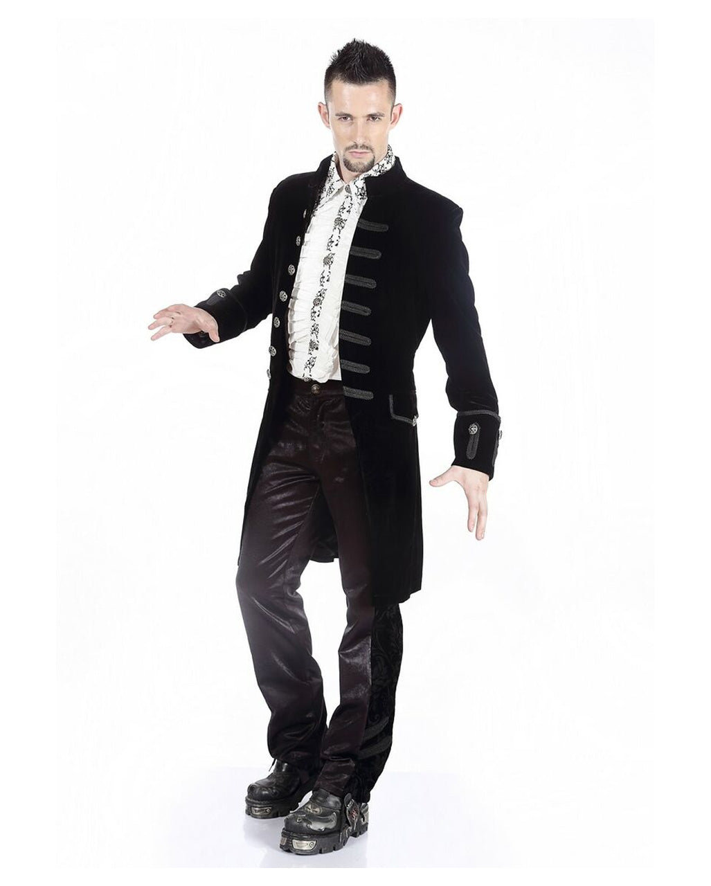 Schwarzer Samt Gothic Herren Mantel Aristokrat