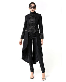 Schwarzer Langer Gothic Damenmantel mit Spitze