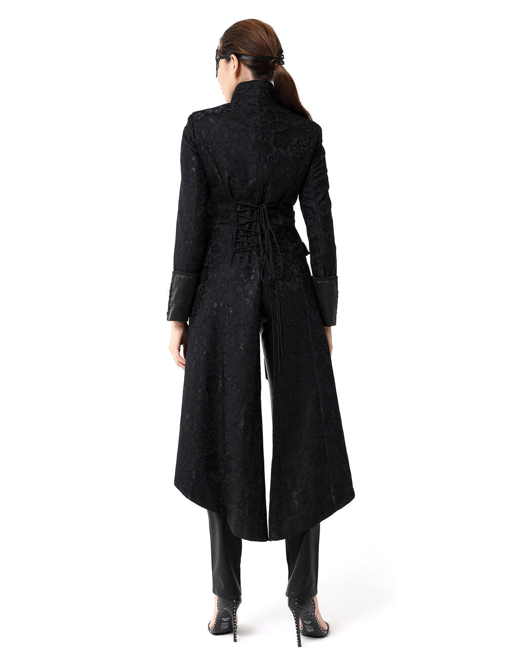 Schwarzer Langer Gothic Damenmantel mit Spitze