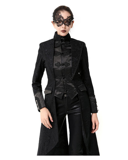 Schwarzer Langer Gothic Damenmantel mit Spitze