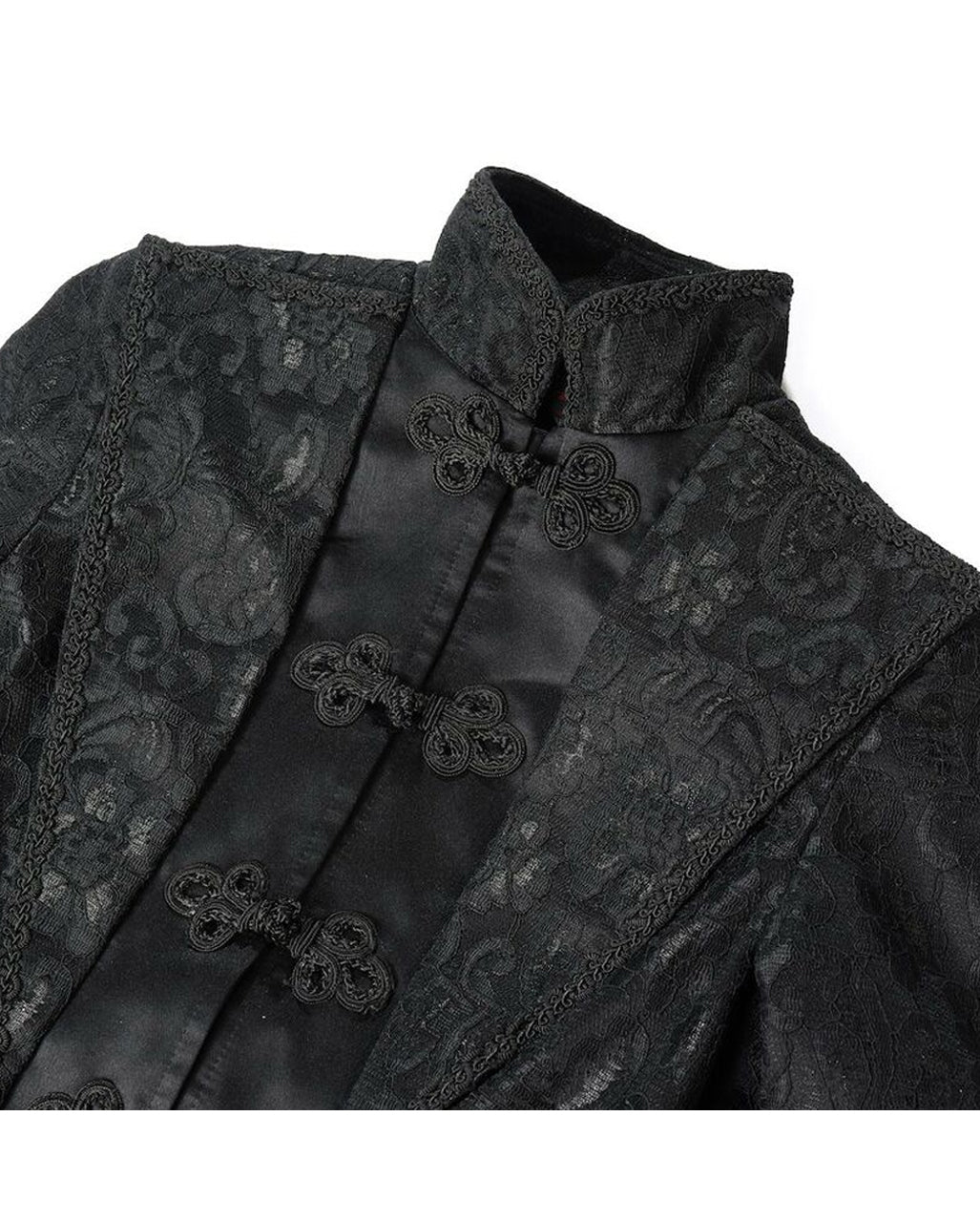 Schwarzer Langer Gothic Damenmantel mit Spitze