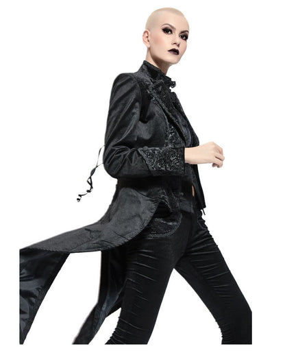 Schwarzes Gothic Damenjackett mit Schwalbenschwanz