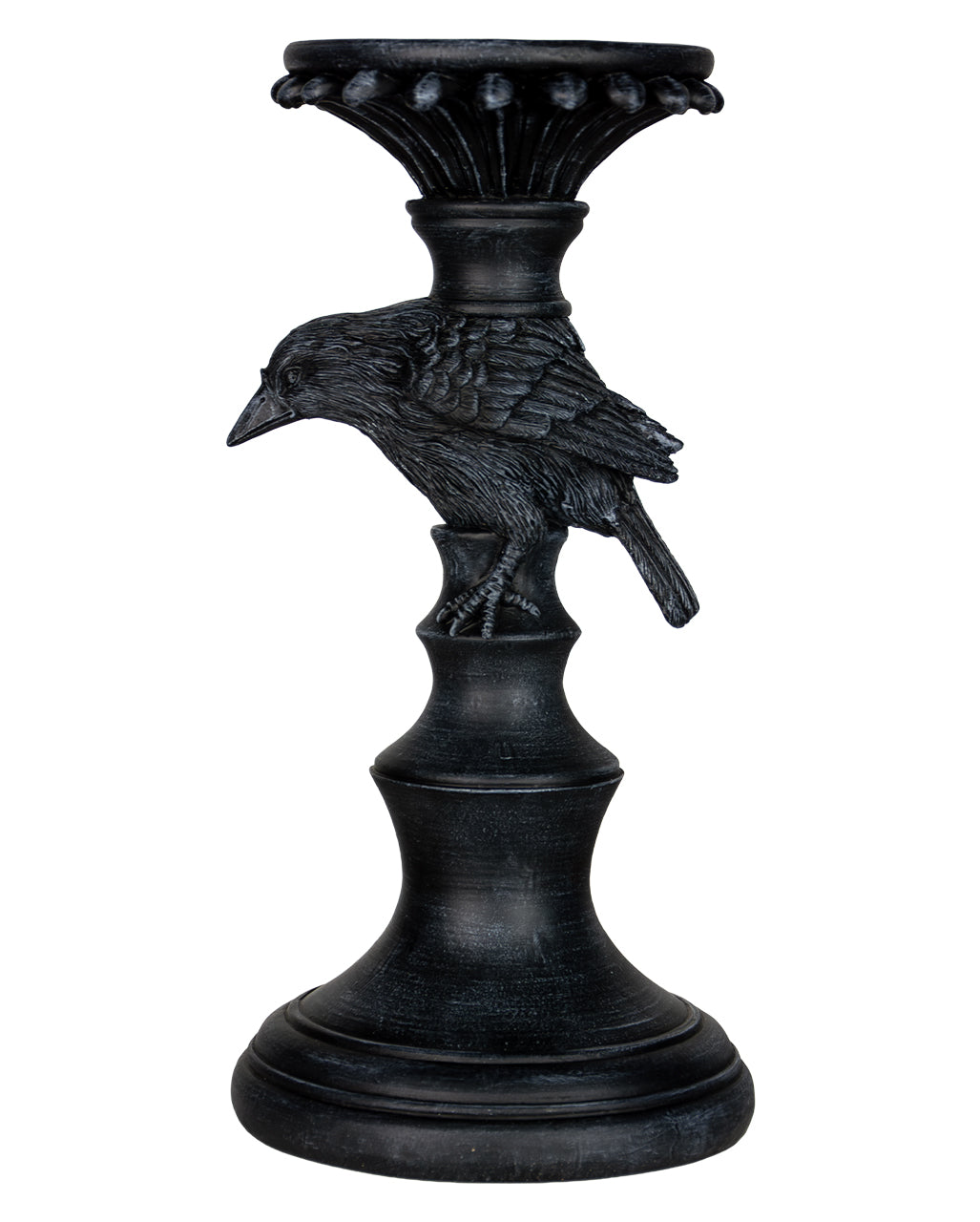 Schwarzer Gothic Kerzenständer mit Rabe 28cm