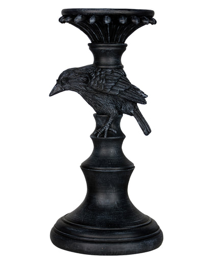 Schwarzer Gothic Kerzenständer mit Rabe 28cm