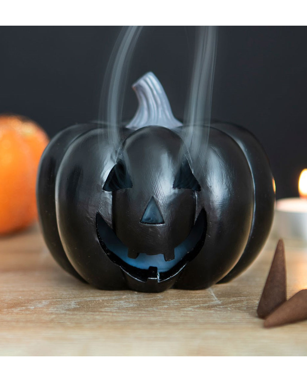 Black Halloween Pumpkin Incense Cone Holder 11cm