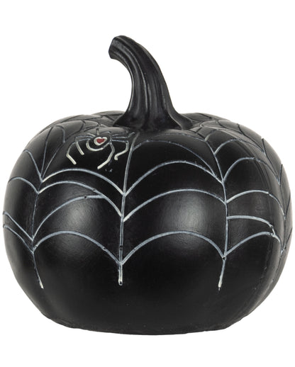 Schwarzer Pumpkin mit Spinnennetz Verzierung 10cm