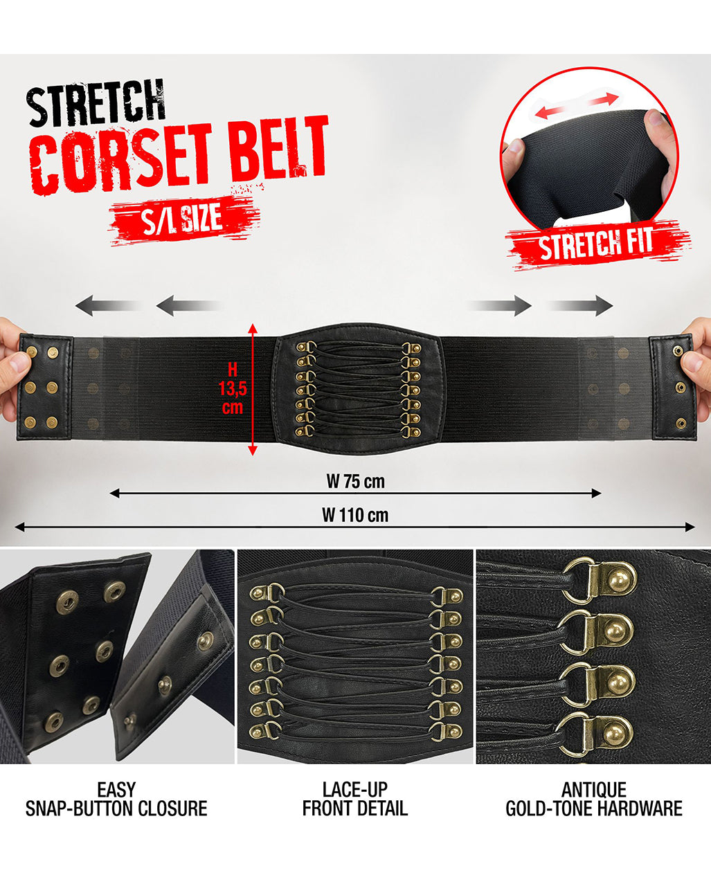 Stretch Korsett Gürtel Schwarz S-L