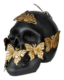 Black Skull With Golden Butterflies 15.5cm