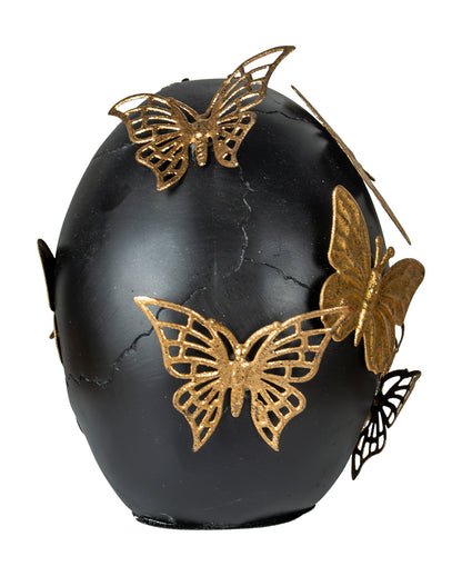 Schwarzer Totenschädel mit goldenen Schmetterlingen 15,5cm