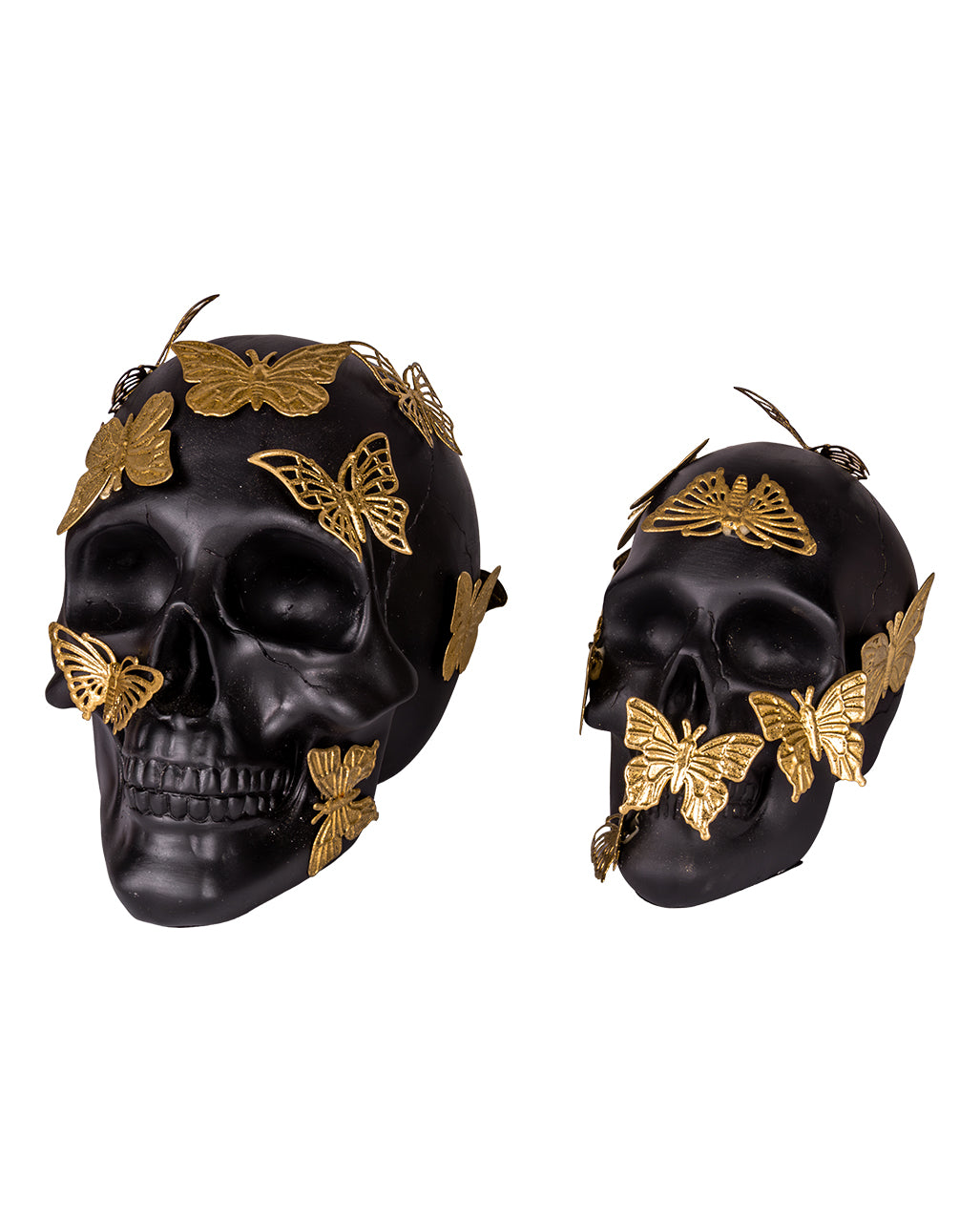 Black Skull With Golden Butterflies 19cm