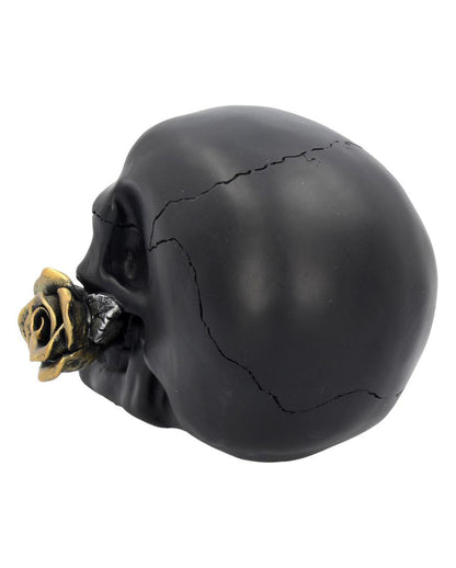 Schwarzer Totenschädel mit goldener Rose 15cm
