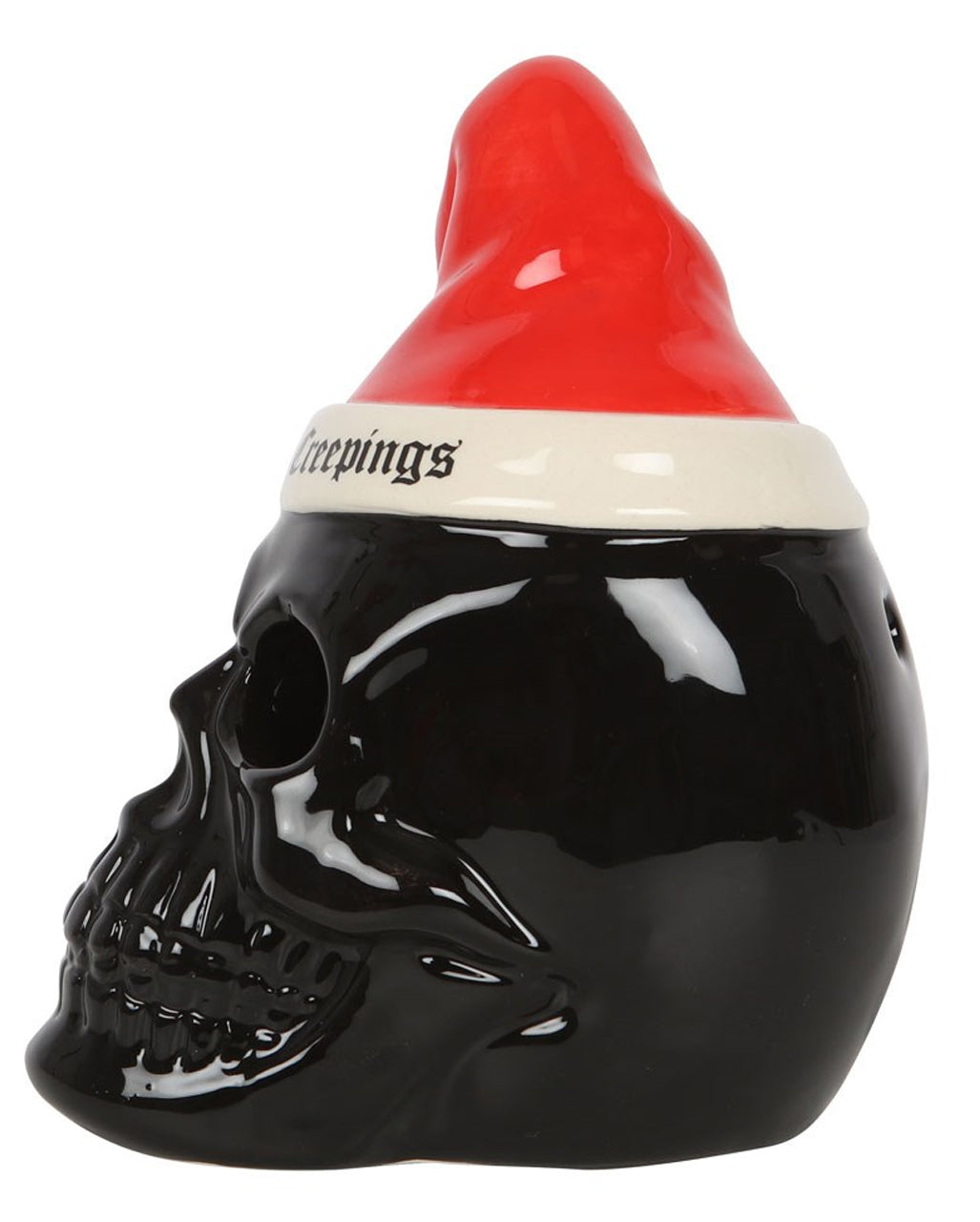 Schwarzer Totenschädel mit Weihnachtsmütze Teelichthalter