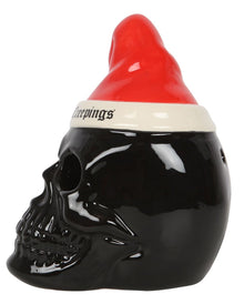 Schwarzer Totenschädel mit Weihnachtsmütze Teelichthalter