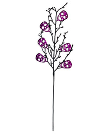 Schwarzer Zweig mit Lila glitzernden Totenschädeln 68cm