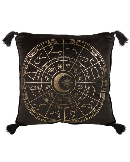 Schwarzes Astrologierad Kissen 35x35cm