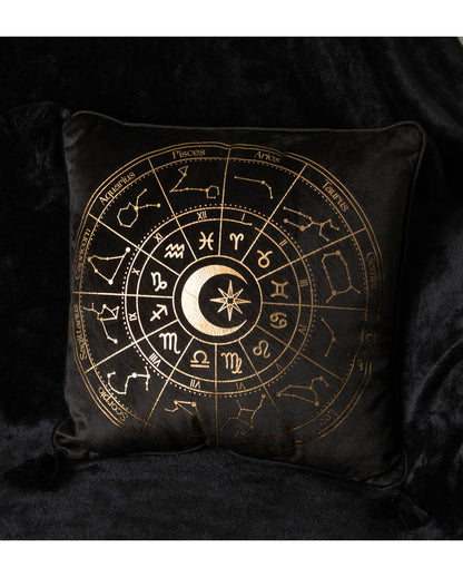 Schwarzes Astrologierad Kissen 35x35cm