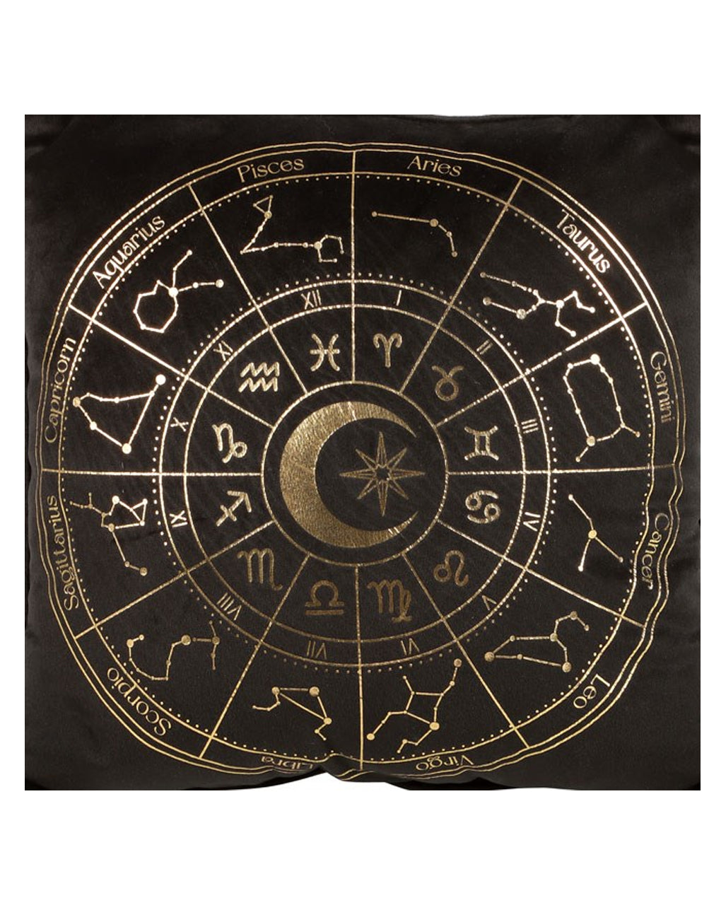 Schwarzes Astrologierad Kissen 35x35cm