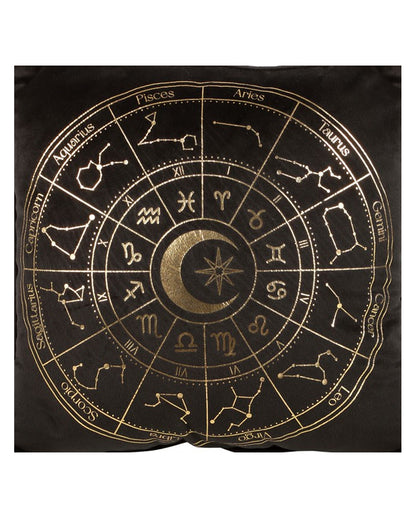 Schwarzes Astrologierad Kissen 35x35cm