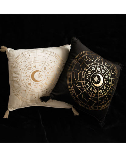 Schwarzes Astrologierad Kissen 35x35cm