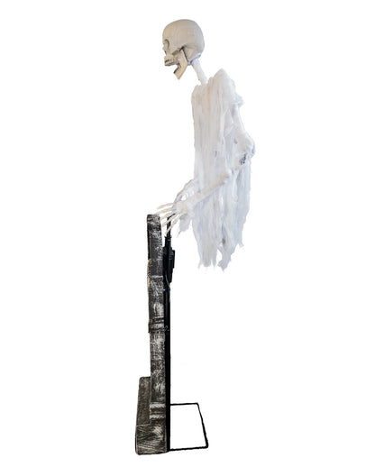 Floating Ghost Skeleton & Gravestone With Light & Sound 175cm
