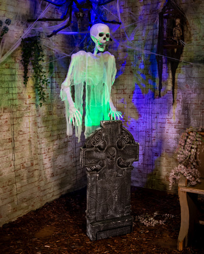 Floating Ghost Skeleton & Gravestone With Light & Sound 175cm