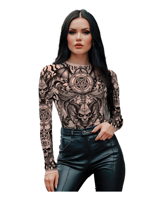 Sexy Tattoo Effekt Shirt mit Teufel Motiven