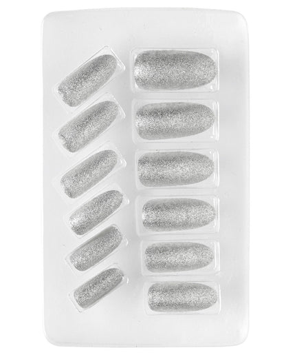 Glitzer Fingernägel Silber Selbstklebend 12 St.