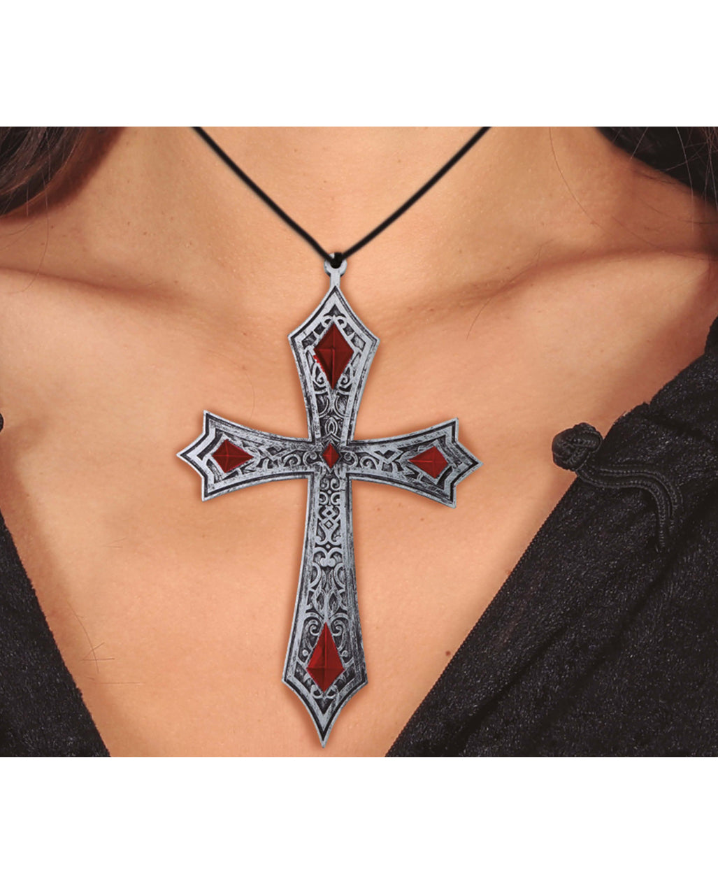 Gothic Kreuz als Kostümkette silber