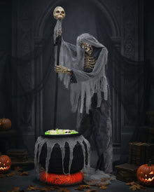 Skelett Warlock mit Kessel Halloween Animatronic 182cm