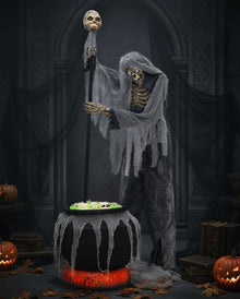 Skelett Hexenmeister mit Kessel Halloween Animatronic 182cm