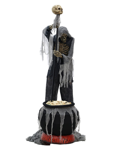 Skelett Warlock mit Kessel Halloween Animatronic 182cm