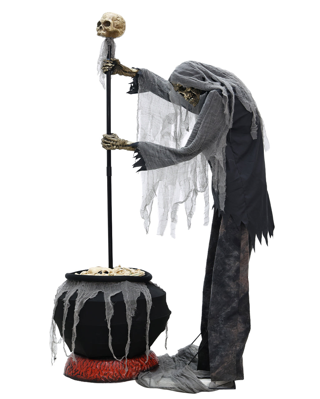 Skelett Warlock mit Kessel Halloween Animatronic 182cm