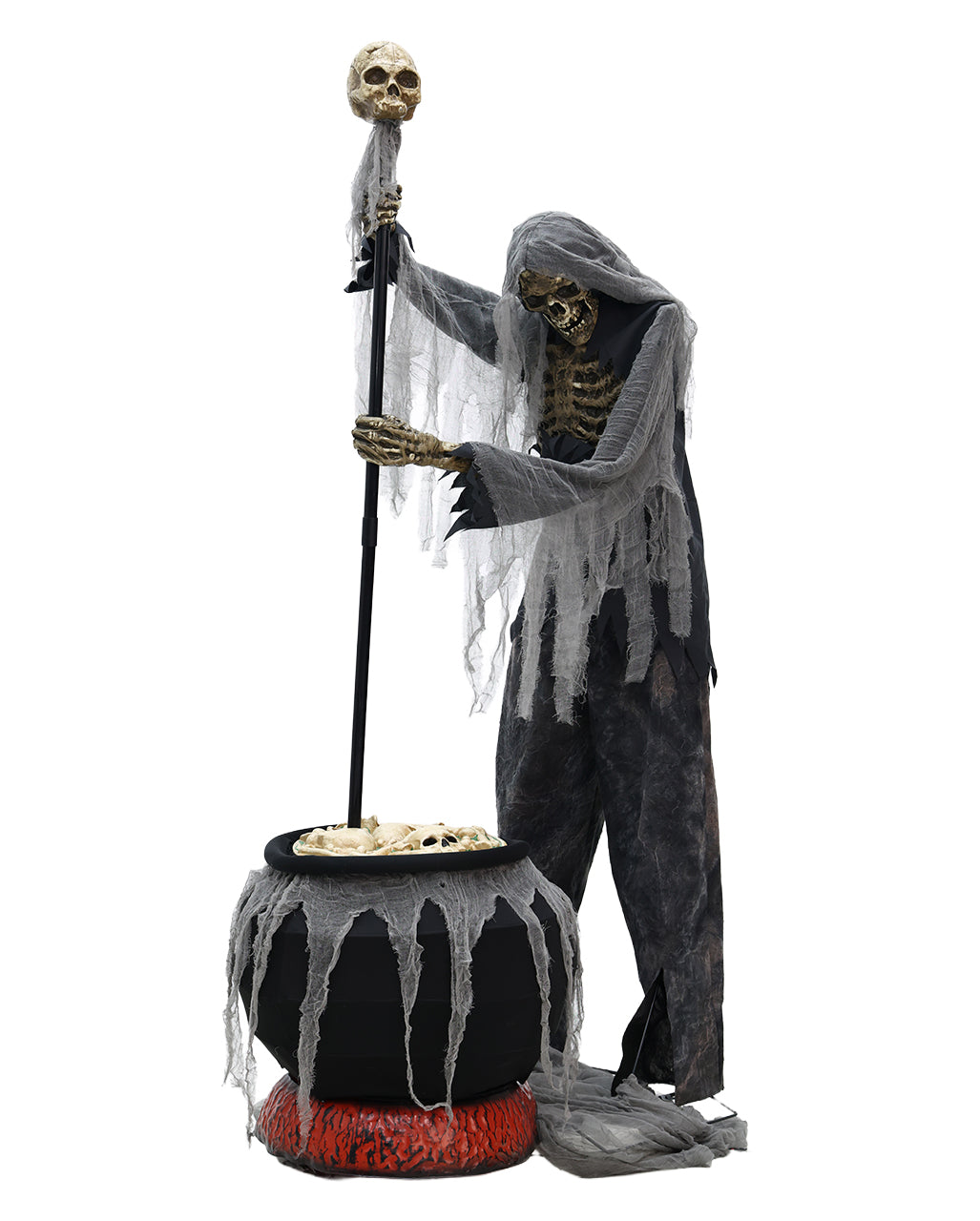 Skelett Hexenmeister mit Kessel Halloween Animatronic 182cm