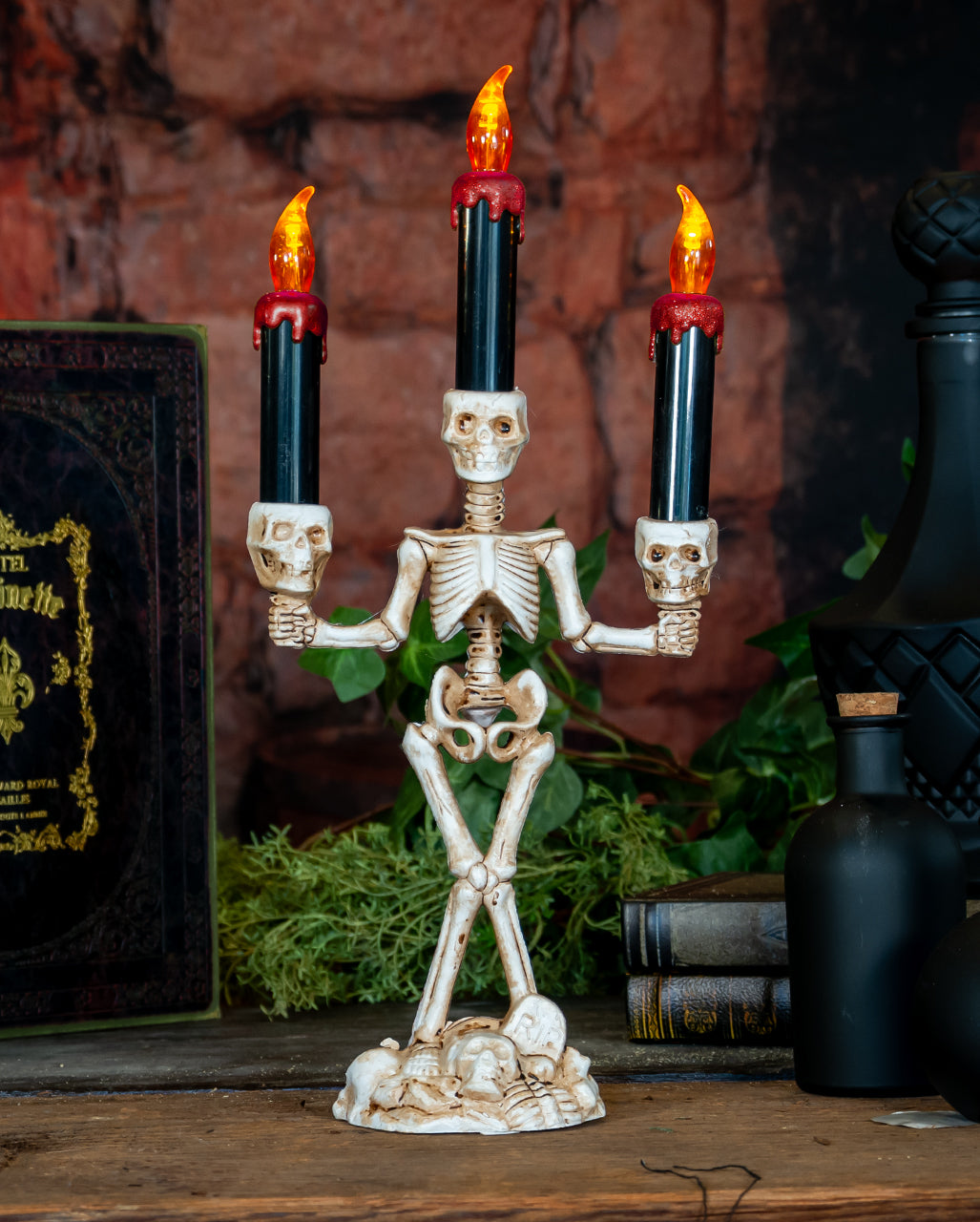 Skeleton Candlestick With 3 Glowing Candles