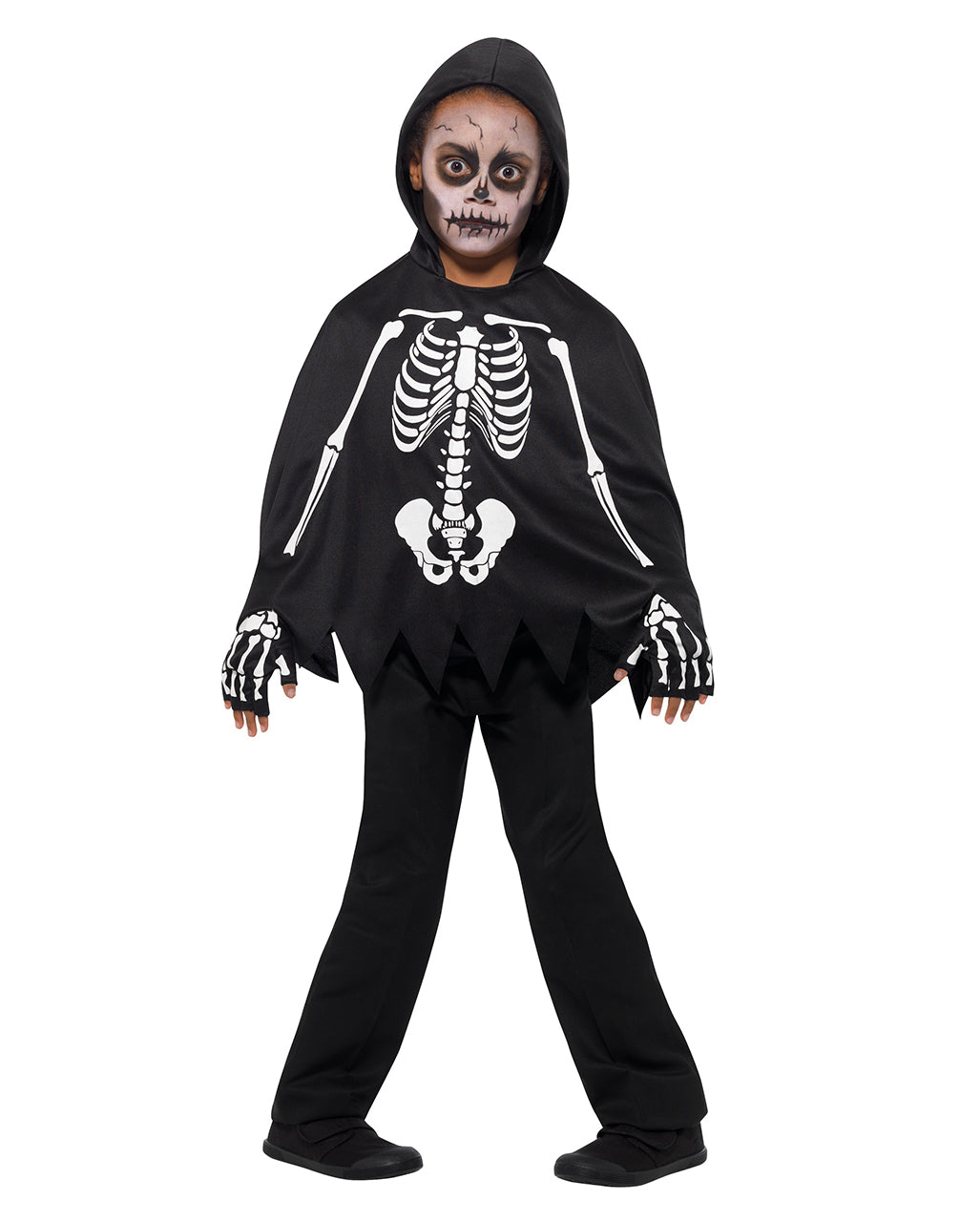 Kinder Poncho Skelett mit Handschuhe
