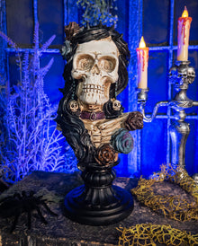Skeleton Lady Bust With Roses & Skull 26,5cm